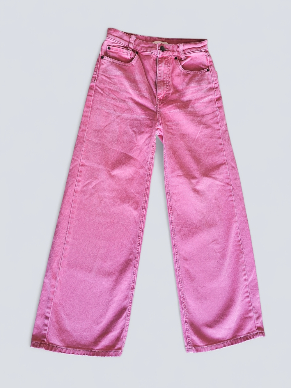BDG High & Wide Pink Wide Leg Jeans Cropped Raw Hem Y2K Barbiecore Size 24